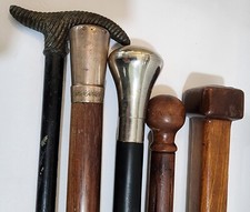 Lot of 5 Vintage Antique Walking Stick Wooden Cane