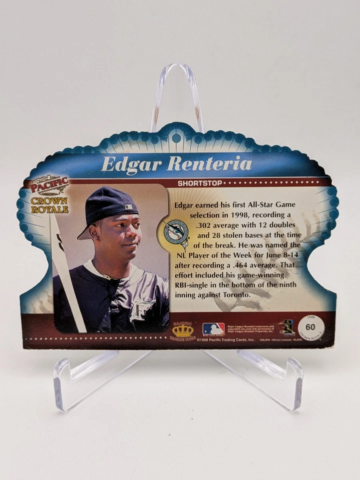💥 1998 PACIFIC CROWN ROYALE #60 EDGAR RENTERIA BASEBALL CARD; MIAMI MARLINS - Image 2 of 2