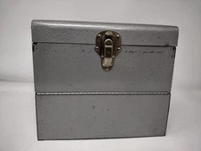 vtg Logan DeLuxe Storage Chest for 12 movie Reels metal grey W/ Empty Reels