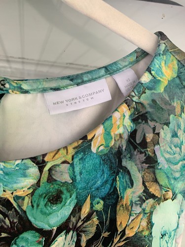 New York & Company Midi Dress Blues White Green Floral Cocktail Career Sz XS - Picture 6 of 12