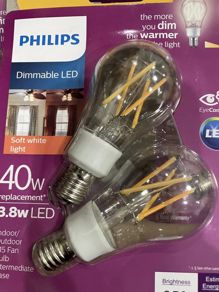 6X2PK Philips Warm Glow 40W Equivalent Soft White A15 E17 Base Dimmable LED Bulb - Image 4 of 4