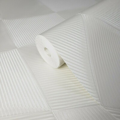Modern Wallpaper shine off white textured diamond geometric 3D optical illusion