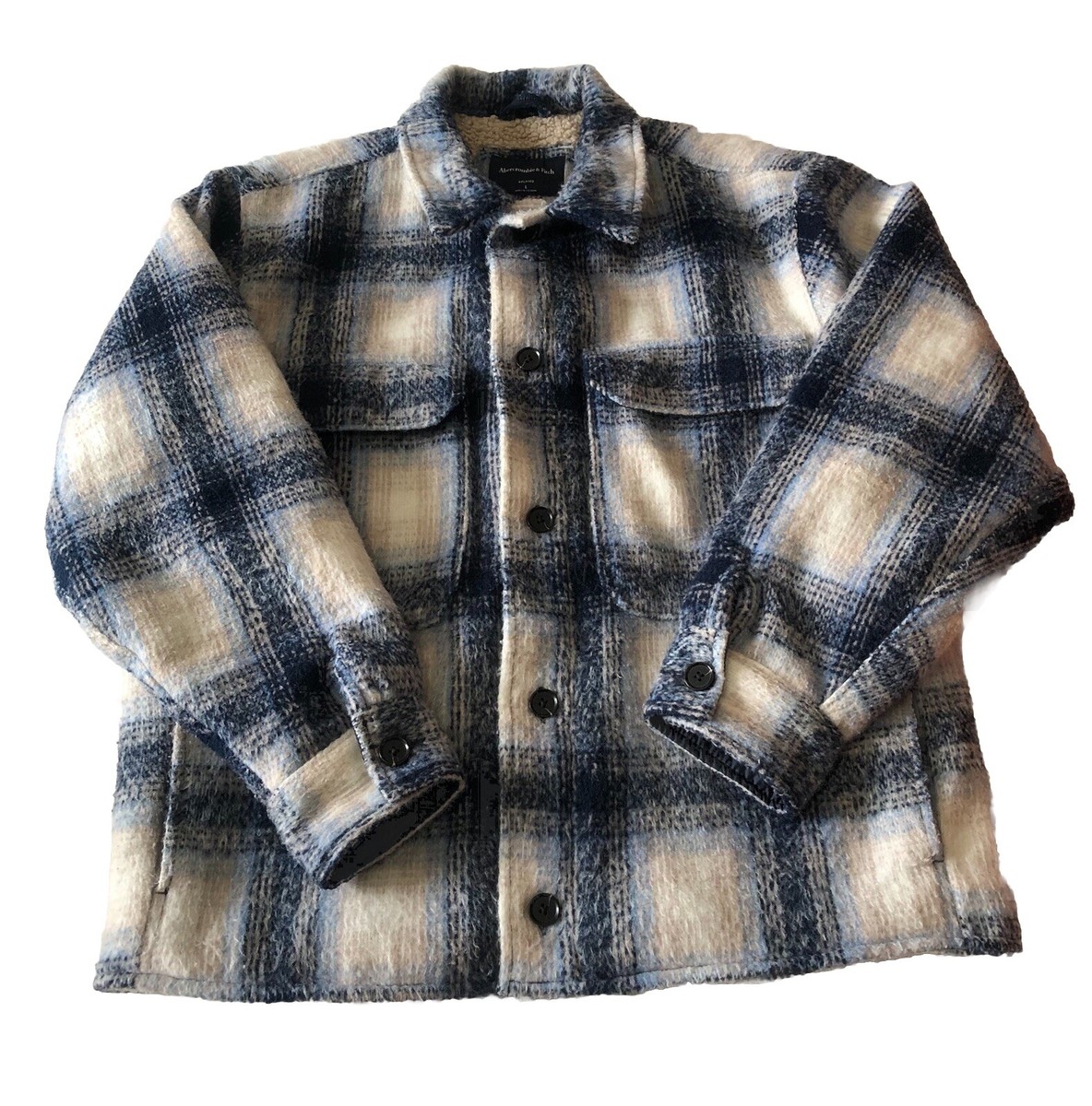 Abercrombie Fitch Sherpa Lined Boxy Relaxed Fit Shaggy Plaid Flannel  Jacket L