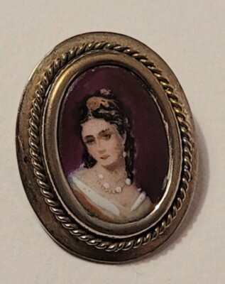 Broche Ancienne Peinture Miniature Sur Porcelaine De Limoges - Laiton - Occasion - Réf. A4