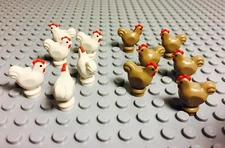 Lego 12 Pieces City Mini Figures,Castle,Kingdoms Farm 6 White,6 Dark tan Chicken