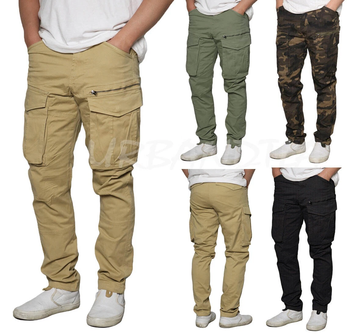 Men's Casual Utility Big Pocket Cargo Jogger Pants Camo Cargo Pants Size 28-44