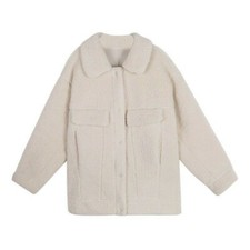 Women Faux Fur Fleece Jacket Coat Top Loose Lapel Parka Casual Button Winter