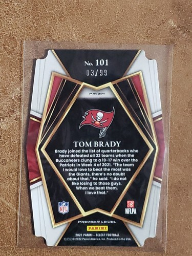 2021 Tom Brady Select White Die Cut 03/99 - Picture 2 of 2