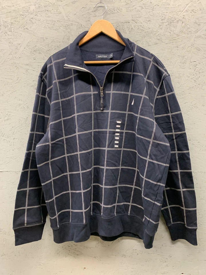 Moletom Nautica masculino XXL azul branco logotipo 1/4 zíper pulôver suéter barco top - Imagem 4 de 4