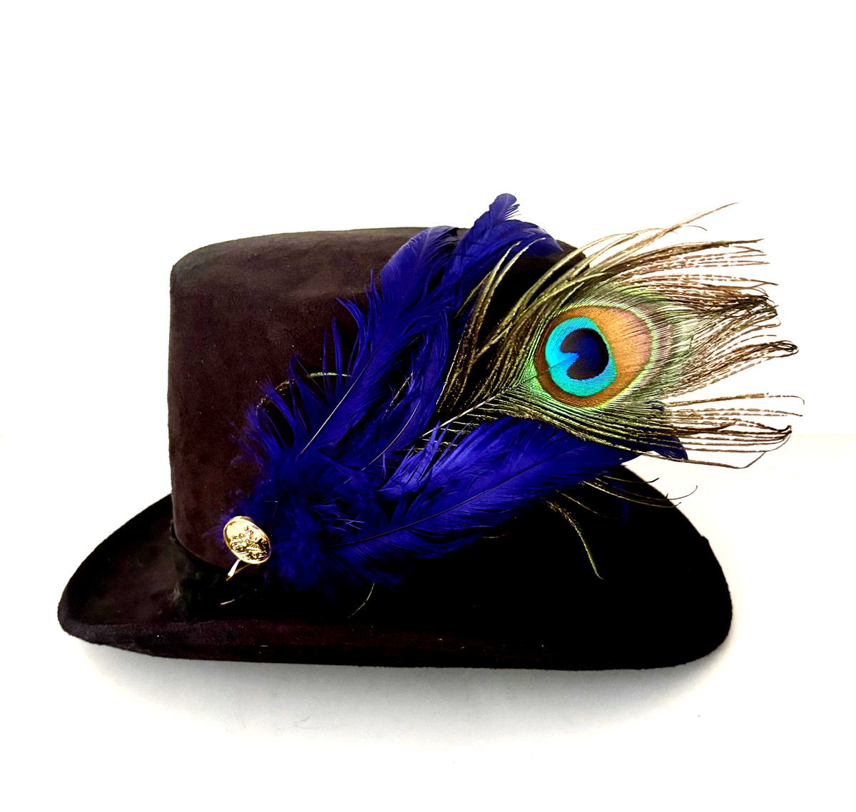 ELOPE BLACK SUEDED FELT FESTIVAL TOP HAT WITH FEATHERS, EUC View 4