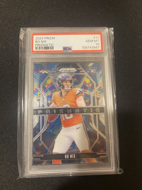 Panini 2024 Prizm Football Bo Nix Prizmatic #11 RC PSA 10 Broncos Insert