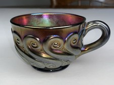 Antique Dugan Amethyst S-Repeat Carnival Glass 4oz Punch Cup Iridescent Embossed