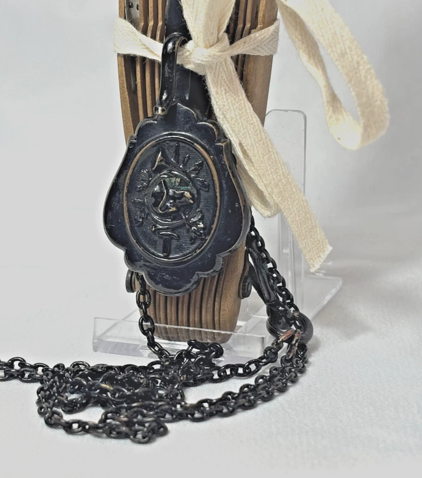 Antiguo abanico telescópico plegable gasa blanca encaje negro con clip Chatelaine Foto 4 de 4