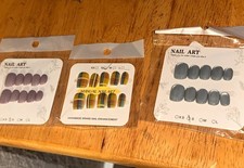 Clavos prensados acrílicos brillantes cuadrados cortos cubierta completa a cuadros gris púrpura