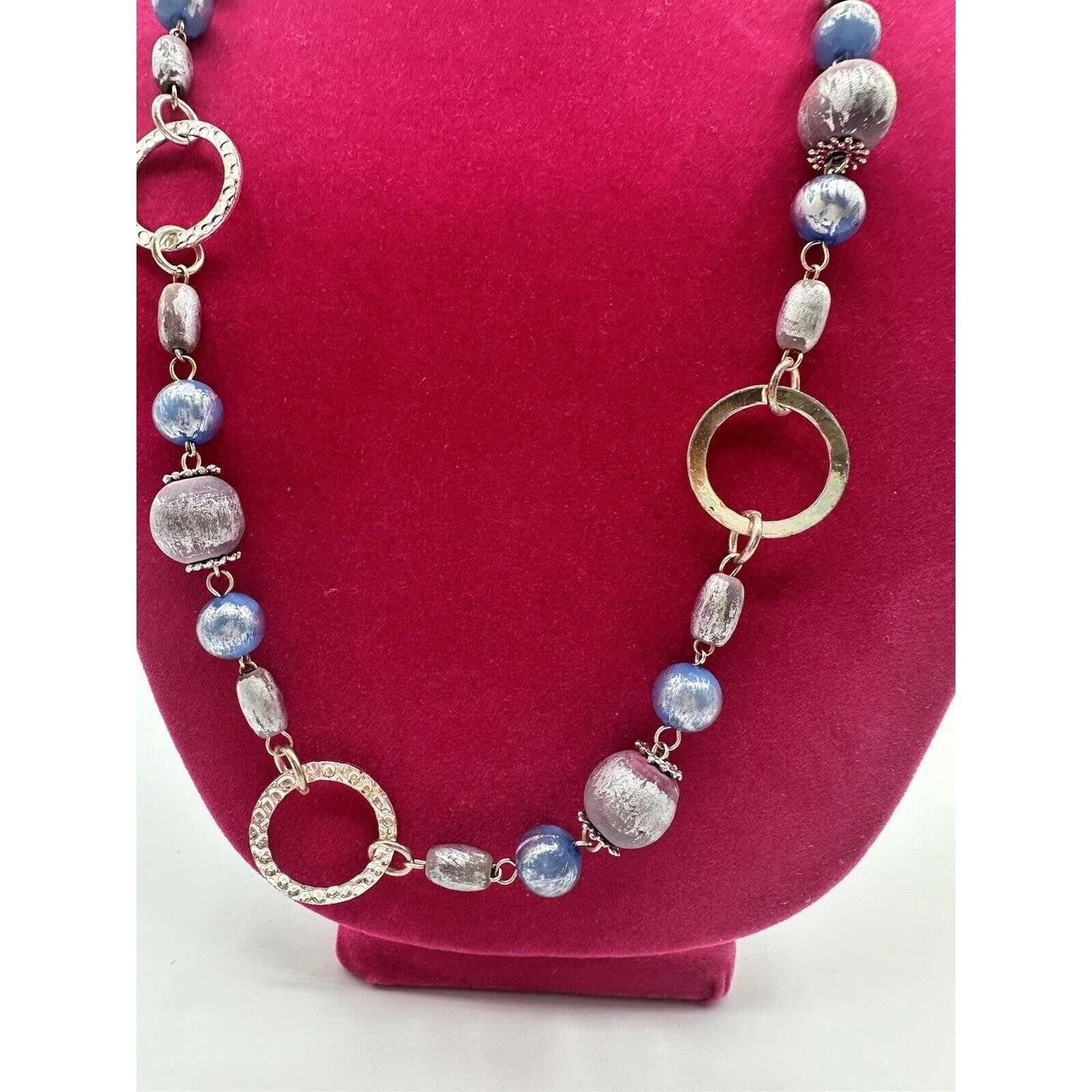 Chic Silver Tone Blue Grey Beaded Statement Neckl… - image 13