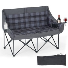 SLSY 660LBS Heavy-Duty 2-Person Folding Camping Loveseat Chair with Wine Holder