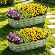 2 Pack Galvanized Raised Garden Bed Outdoor 4x 2 x 1 ft Metal Planter Box Green