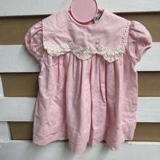 Vtg Girls BRYAN Sz 24 Mths Pink Dress Lace Trim Collar Square Style B652I