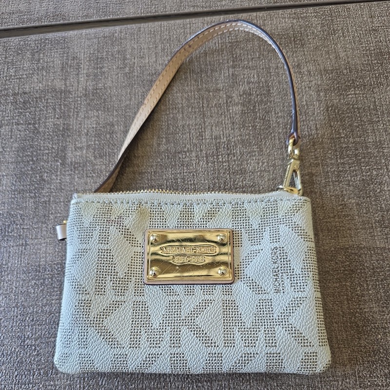 Michael Kors Wristlet Tan/Beige AV-11410 Ivory MK Leather Wallet, Barely Used 