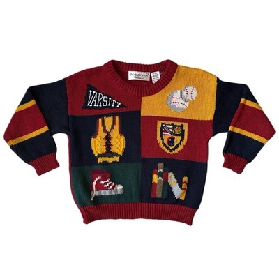 Vintage 90s The Eagle's Eye Sport Varsity School Knit Sweater Kids L 6-7 Boys