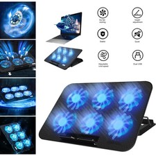 6-Fan Cooler Laptop Cooling Pad USB Stand Quiet LED Light Radiator PC Notebook