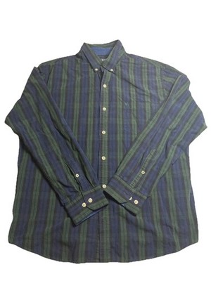 IZOD Shirt Mens XL Blue Green Check Slim Fit Flip Cuff Button Front Long Sleeve