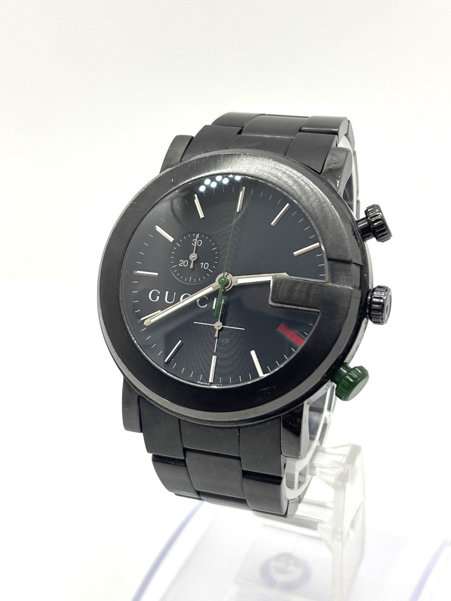 Exc+5 w/Box] GUCCI 101M G Chronograph 44mm Black Dial Quartz Men's