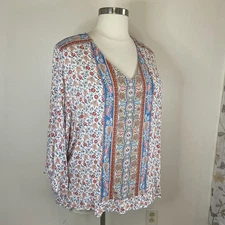 NWT. Cynthia Rowley Boho Floral Peasant Blouse. Ruffles. Flared Sleeves. 3X