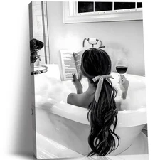 ・ｿFramed 2pcs Black and White Trendy Bathroom Wall Art Girl in Bathtub Poster...