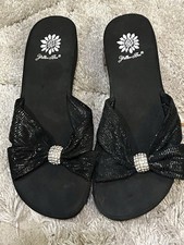 New Yellow Box Sandals Black  Rhinestone Slip On Wedge Shoes Woman  s Size 7