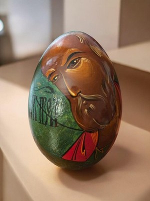 Vintage Russian Lacquer Egg Hand Painted Religious Icon Christ Mstera Signed...