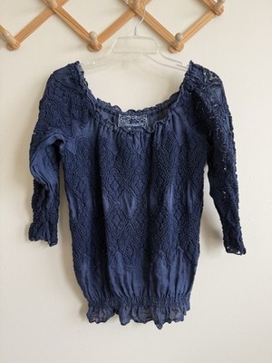 Temptation Positano Italy 100% Linen Iris Lace Boho Chic fairycore Blouse Medium