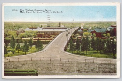 1939 Cheyenne Wyoming New Viaduct Postcard Main Outlet Motor Traffic