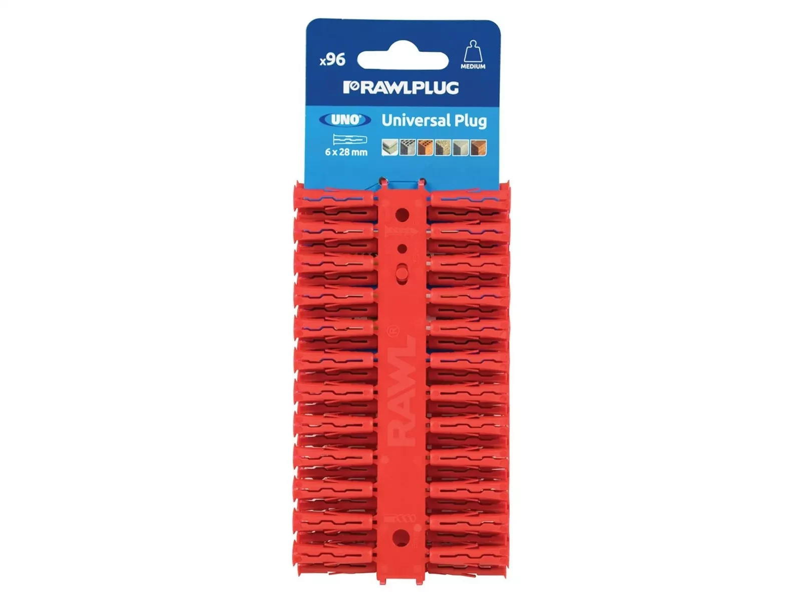Rawlplug Red UNO Plugs 6 x 28mm (Card of 96)