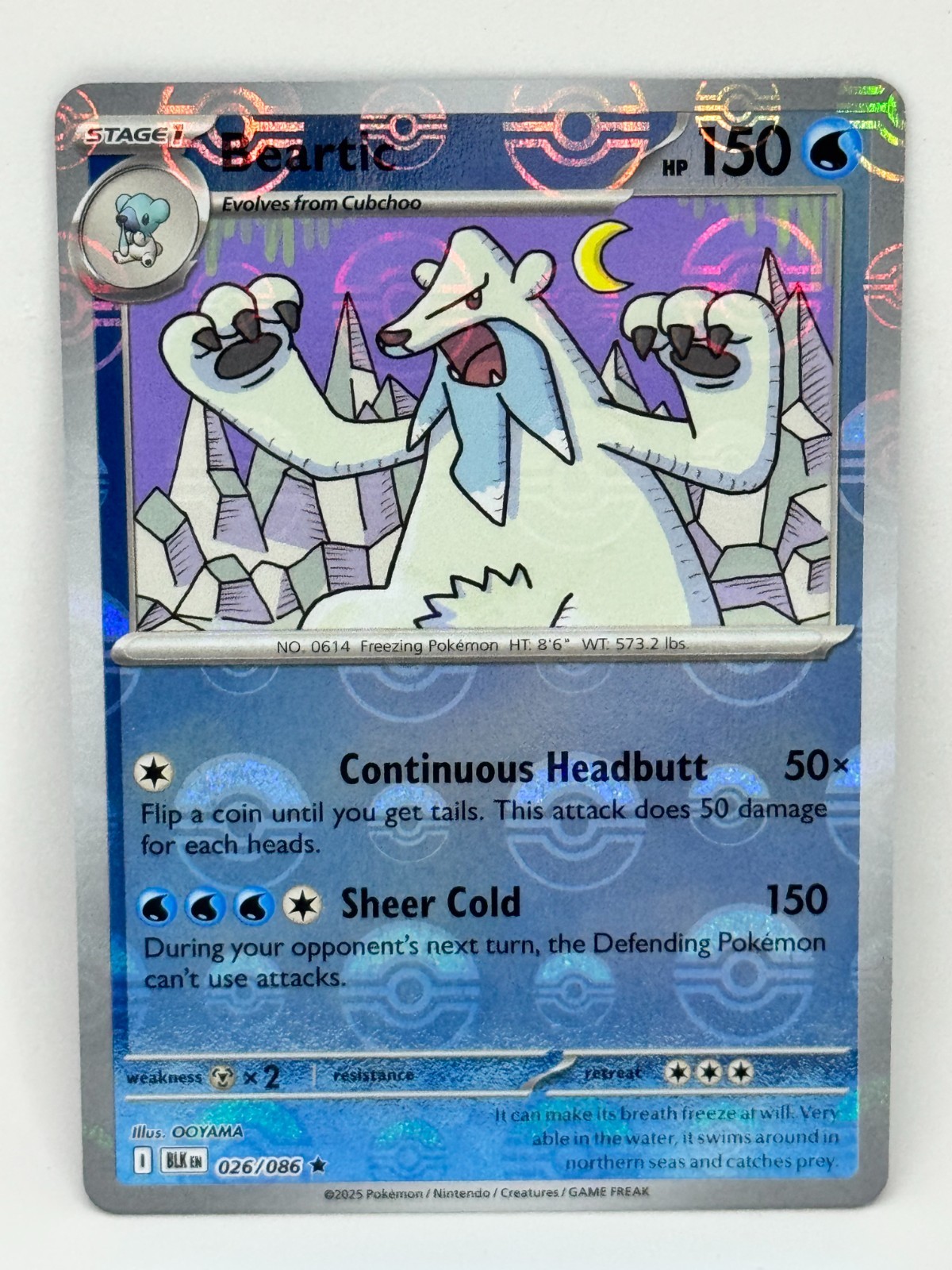 Pokemon TCG Beartic (Poke Ball Pattern) 026/086 Sv: Black Bolt Holo NM Condition