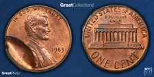 Error 1983 Lincoln Cent 15% Brockage CACG AU Details