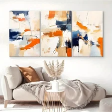 3pcs Abstract Orange and Blue Wall Art Canvas Framed 50x70cm