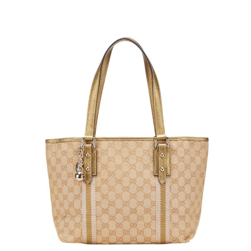 GUCCI GG Canvas hand Bag Tote 137396 gold Leather 747350