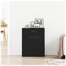 Sideboard Black Oak 60x30x75cm Engineered Wood 2 Doors 1 Drawer Flush Doors Slim