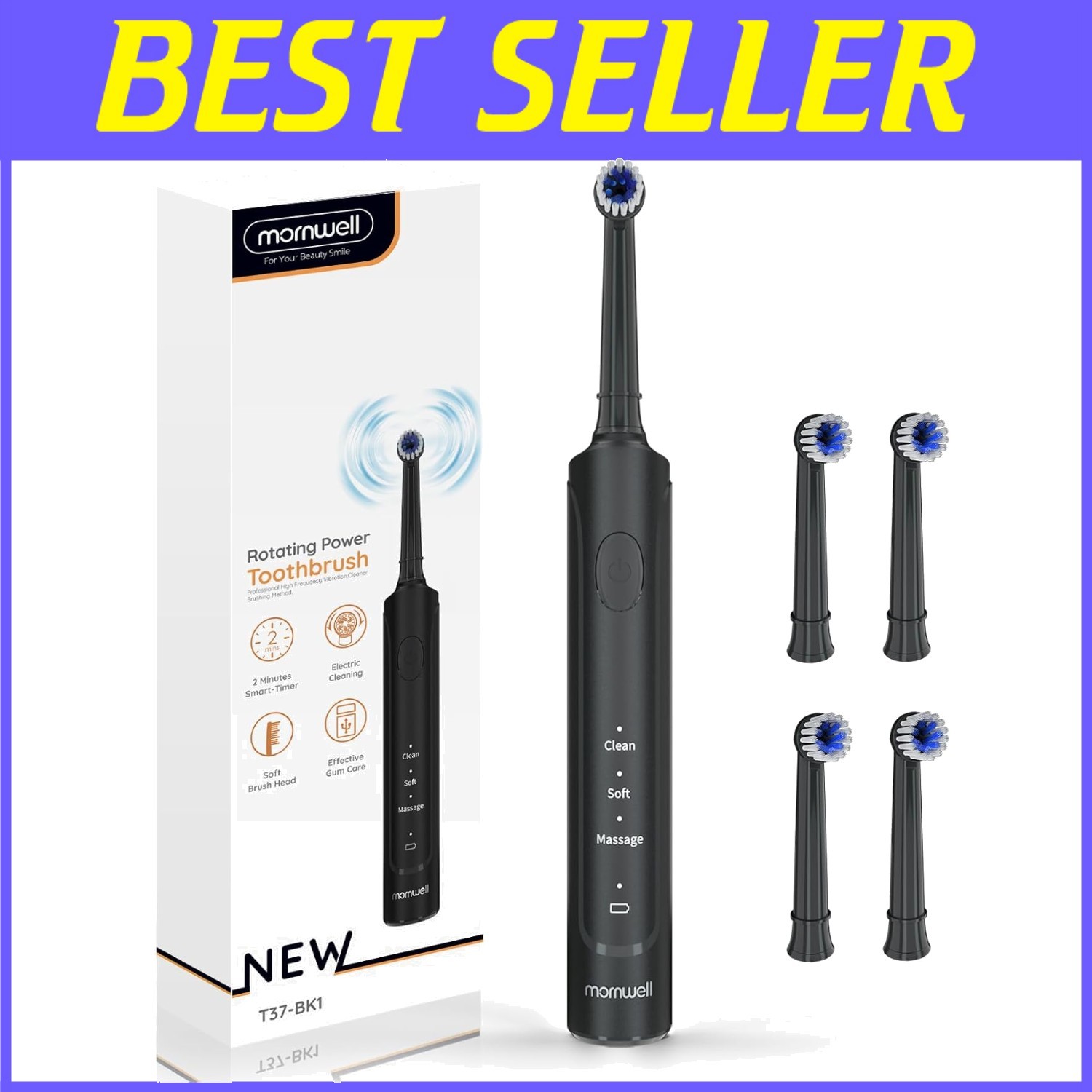 USB Rechargeable Rotary Toothbrush - 3 Modes & Waterproof De