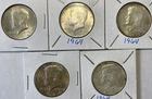 5 - 1964 Kennedy 90% Silver Half Dollars  Philadelphia Mint EF to AU Cond.  A13