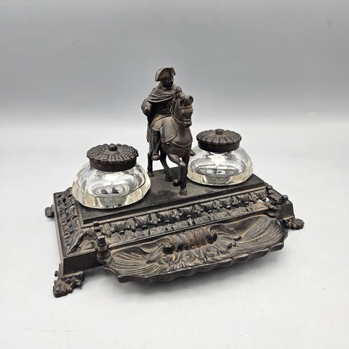 Antique Cast Iron Napoleon Double Inkstand