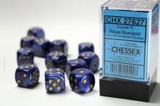 Chessex: Scarab RoyalBlue/Gold 16mm d6 Dice Block 12 Dice 