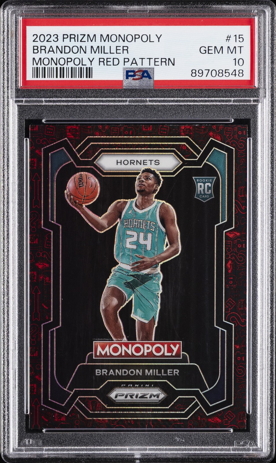 2023 PANINI PRIZM MONOPOLY MONOPOLY RED PATTERN #15 BRANDON MILLER PSA 10