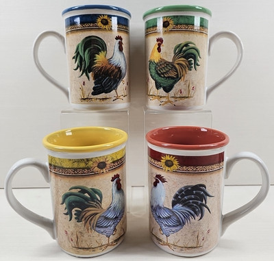 4 Gibson Morning s Call Mugs Lot Rooster Sunflower Farmhouse Country Coffee Cups
