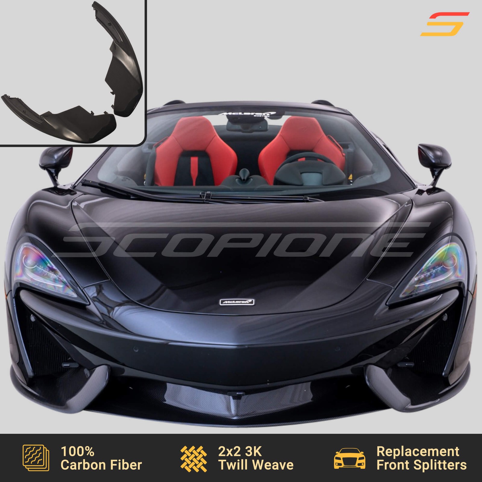 Scopione Carbon Front Bumper Side Splitters Lip for McLaren 540C 570S 570GT