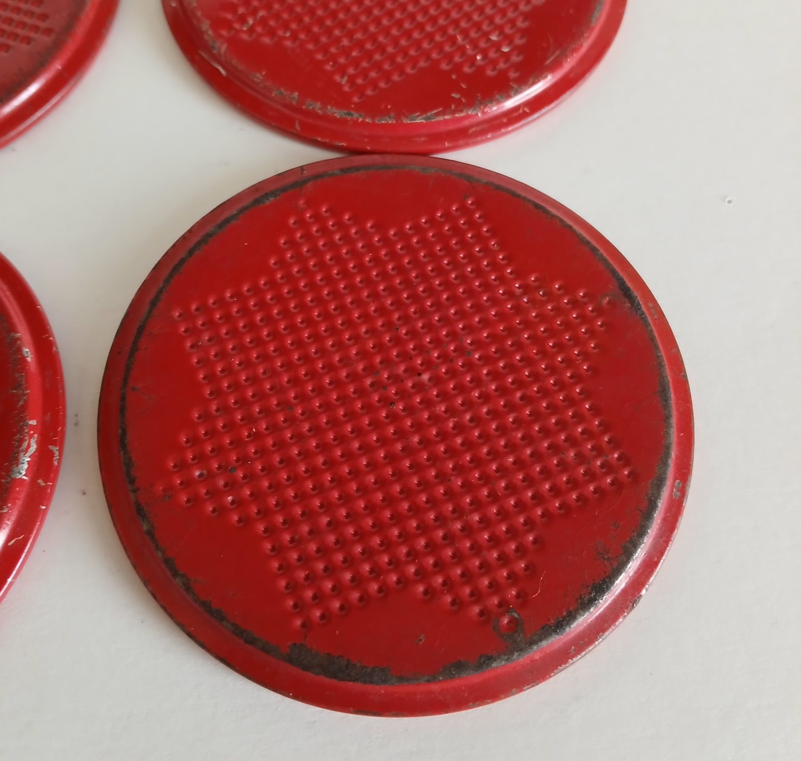 Set Of 9 Vintage Metal Kitty Drink Coasters + 1 Scottie Dog 1950's Tin Litho