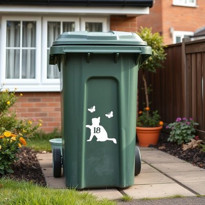 3er-Pack Katze & Schmetterling personalisierte Rollmülleimer Nummer Aufkleber wasserdicht Aufkleber