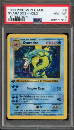 Pokemon Gyarados Base Set Shadowless 1st Edition Holo Rare #6 PSA 8