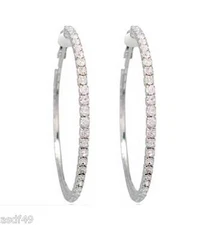 1 Pair Silvertone Clip-On Rhinestone Hoop Earrings 35mm Small To 75mm 2XL